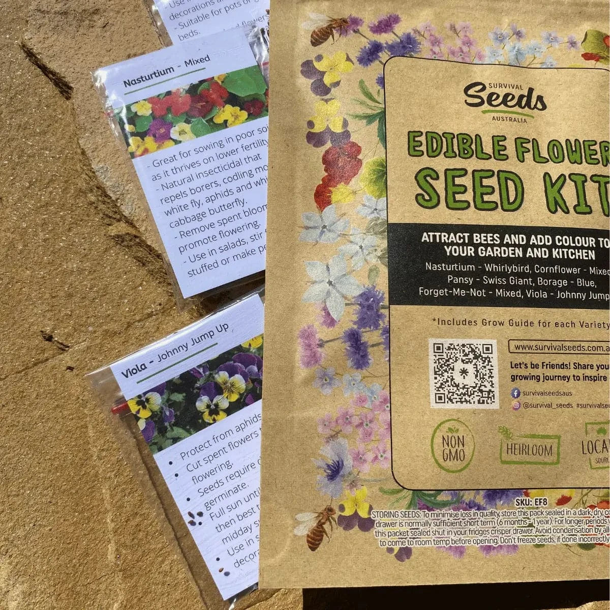 edible flower seed packets close up